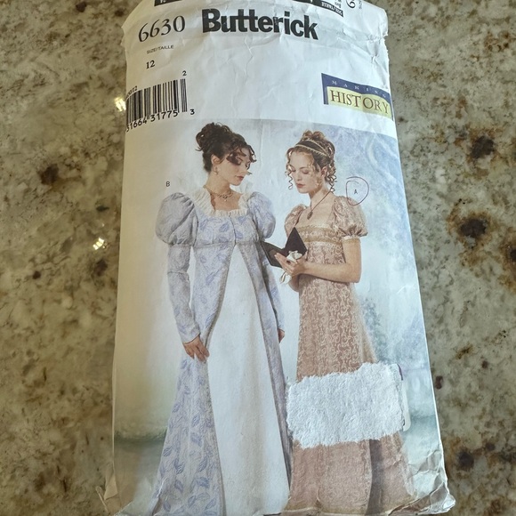 Butterick Historical Dress Pattern in Blue and Cream - Picture 1 of 2